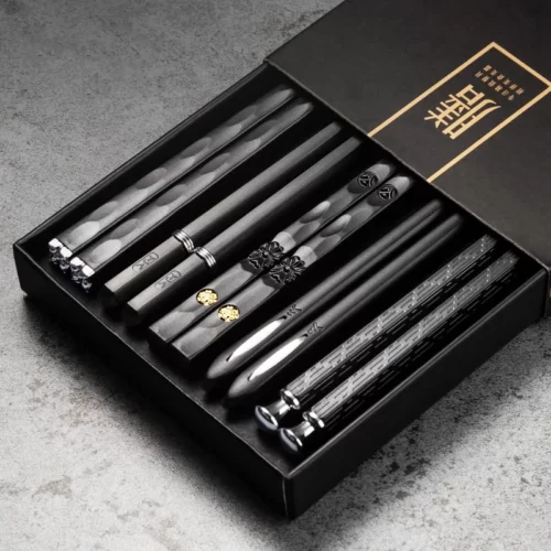 Baguettes-Chinoises-Japonaises-5-Paires-B-tonnets-Sushi-R-utilisables-Ensemble-de-Baguettes-Cor-ennes-en Baguettes Japonaises Luxe