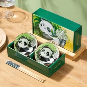 Bols-en-c-ramique-japonais-peints-la-main-bols-et-baguettes-cr-atifs-coffret-cadeau-ensemble Coffret Bols Japonais Panda - 2-bols