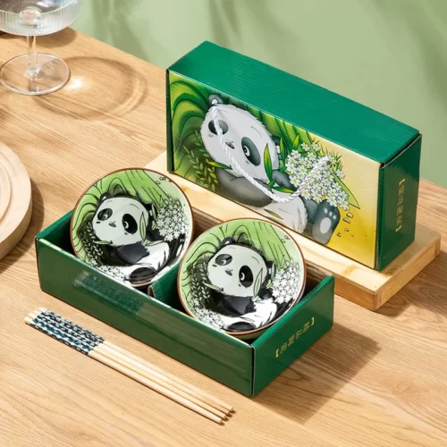 Bols-en-c-ramique-japonais-peints-la-main-bols-et-baguettes-cr-atifs-coffret-cadeau-ensemble Coffret Bols Japonais Panda - 2-bols