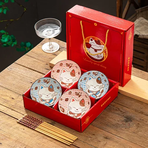 Bols-en-c-ramique-japonais-peints-la-main-bols-et-baguettes-cr-atifs-coffret-cadeau-ensemble.jpg_640x640-4 Coffret Bols Japonais Maneki Neko - 4-bols