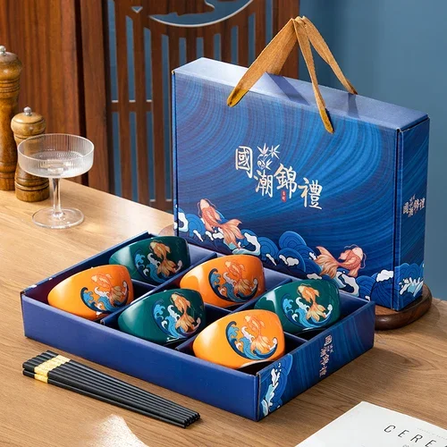 Hand-painted-japanese-ceramic-bowls-creative-bowls-and-chopsticks-gift-box-set.jpg_640x640-8 Coffret Bols Japonais Carpe Koï - 6-bols