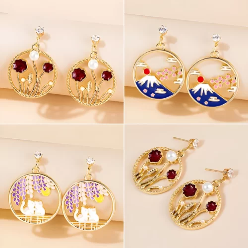 Boucles-d-oreilles-pendantes-en-mail-de-dessin-anim-pour-femmes-et-filles-bijoux-d-oreille.jpg_ 3 Paires de Boucles d'oreilles Japonaises Dorées