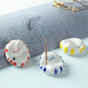 Japanese-style-ceramic-cat-incense burner-incense-holder-censer-plate Porte Encens Chat - 3