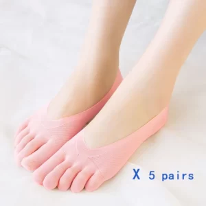 Chaussettes-Bateau-Cinq-Doigts-pour-Femme-Tissage-Uni-Fin-Bouche-Peu-Profonde-Velours-Absorbant-la-Sueur.jpg_640x640-2 5 Paires chaussettes fines cinq doigts - Rose