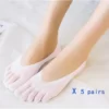 Chaussettes-Bateau-Cinq-Doigts-pour-Femme-Tissage-Uni-Fin-Bouche-Peu-Profonde-Velours-Absorbant-la-Sueur.jpg_640x640-3 5 Paires chaussettes fines cinq doigts - Blanc