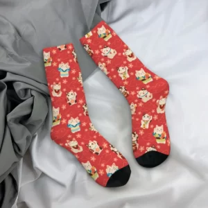 Chaussettes rouges Maneki Neko fleuries - Image 2