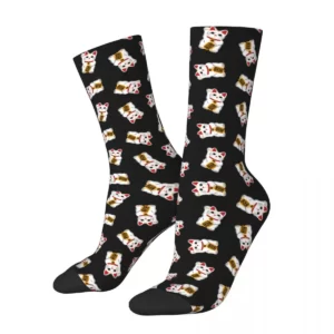 Colorful-Lucky-Cat-Socks-for-Men-and-Women-Non-ald-Maneki-Skateboard-Socks Chaussettes Maneki Neko noires