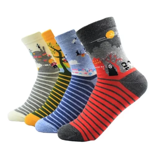Chaussettes-de-dessin-anim-pour-femmes-Harajuku-Rick-Totoro-Strihear-Funny-Crew-Anime-Ata-Yazaki-Mignon 4 paires de chaussettes Ghibli