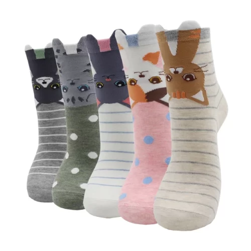 Cute-Kawaii-cartoon-cotton-socks-for-women-fashion-color-e-5-pairs.jpg_640x640-14 5 Paires chaussettes animaux kawaii - Petits chat à rayures