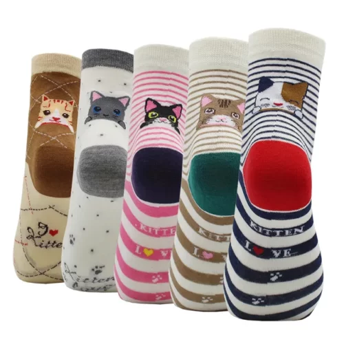 Cute-Kawaii-cartoon-cotton-socks-for-women-fashion-color-e-5-pairs.jpg_640x640-17 5 Paires chaussettes animaux kawaii - Petits chats