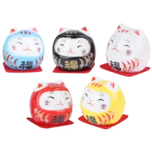 Daruma-Figurine-de-Chat-Porte-Bonheur-Japonais-en-C-ramique-Mini-Statue-d-Auckland-Ornement-de 5 Figurines Maneki Neko Daruma