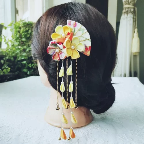 Kimono-Japonais-en-Tissu-Fait-la-Main-Fleur-ventail-Pliant-Accessoires-pour-Cheveux-r-initialisation-Gland.jpg_640x640.jpg_ Épingle à cheveux japonaise traditionnelle - Jaune