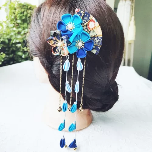 Kimono-Japonais-en-Tissu-Fait-la-Main-Fleur-ventail-Pliant-Accessoires-pour-Cheveux-r-initialisation-Gland.png_640x640.png_ (2) Épingle à cheveux japonaise traditionnelle - Bleu