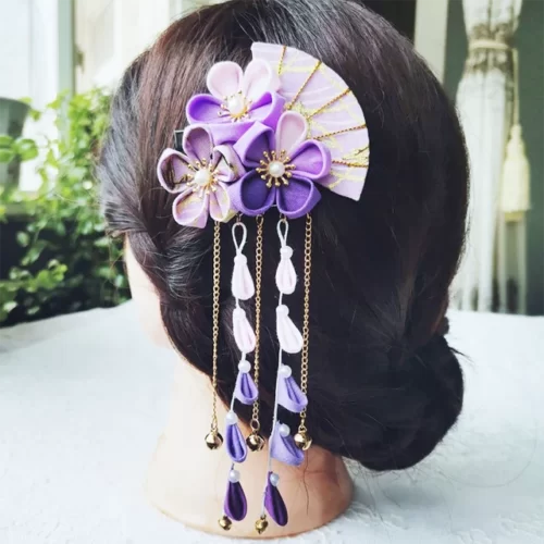 Kimono-Japonais-en-Tissu-Fait-la-Main-Fleur-ventail-Pliant-Accessoires-pour-Cheveux-r-initialisation-Gland.png_640x640.png_ (3) Épingle à cheveux japonaise traditionnelle - Violet