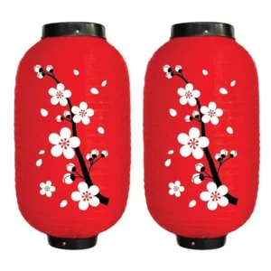 Paire de Lanternes Japonaises Rouges Sakura - Modele-1