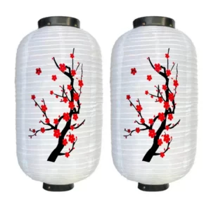 Paire de Lanternes Japonaises Blanches Sakura - Modele-2