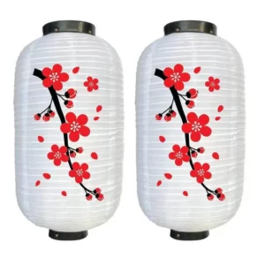 Paire de Lanternes Japonaises Blanches Sakura - Modele-1
