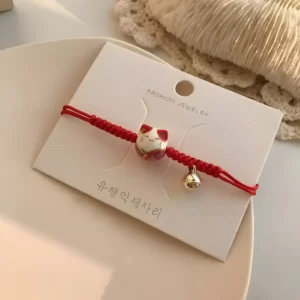 Bracelet Japonais Maneki Neko - Rouge