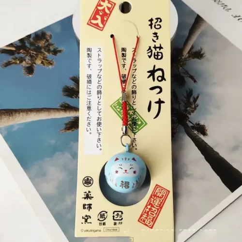 Daruma Maneki Neko Blue Keychain Porte Clés Maneki Neko Daruma - Bleu