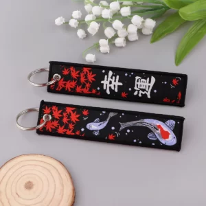 Porte Clés Japonais Brodé Carpe Koï - Noir