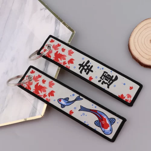 Porte Clé Carpe Koï Blanc Porte Clés Japonais Brodé Carpe Koï - Blanc