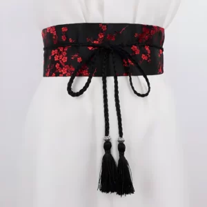 S6482d8d5770940faa11f2ef4f5966bd7Z Ceinture Obi Traditionnelle Sakura - Noir et Rouge