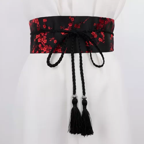 S6482d8d5770940faa11f2ef4f5966bd7Z Ceinture Obi Traditionnelle Sakura - Noir et Rouge