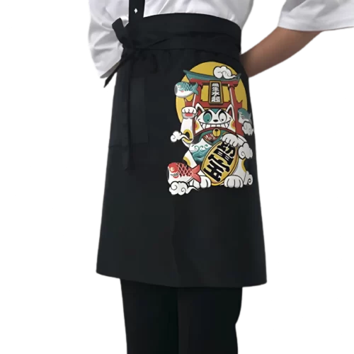 S6a216cd38db34fe4b4312638420662403-removebg-preview (1) Tablier Japonais Court Maneki Neko - Jaune