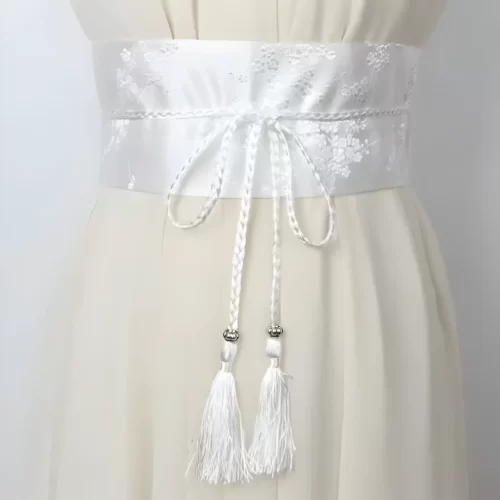 S6b057af017bd4b90af33bf874ea6d3aem Ceinture Obi Traditionnelle Sakura - Blanc
