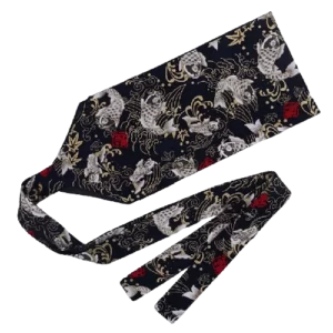 Ceinture Obi Carpe Koï - Noir 15cm
