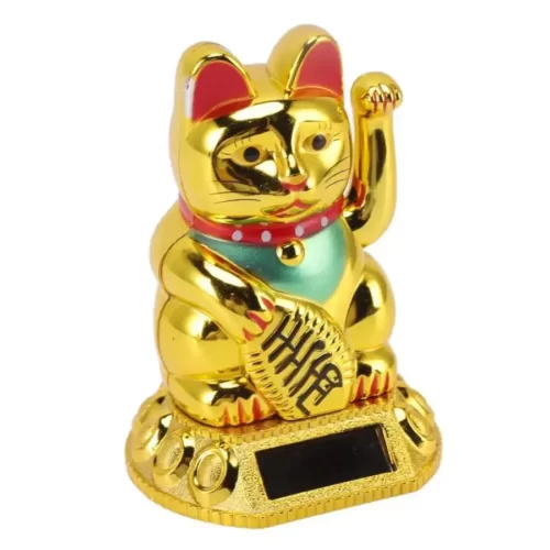 Lucky-Cat-Statue-Chinese-Waving-Arm-Lumi-re-Solar-Induction-Figurine-for-the-Home-1 Maneki Neko en Or - Image 2