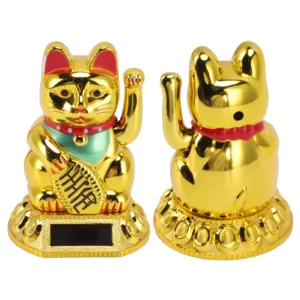 Chinese-Lucky-Cat-Statue-Waving-Arm-Lumi-re-Solar-Induction-Figurine-for-the-Home Maneki Neko en Or