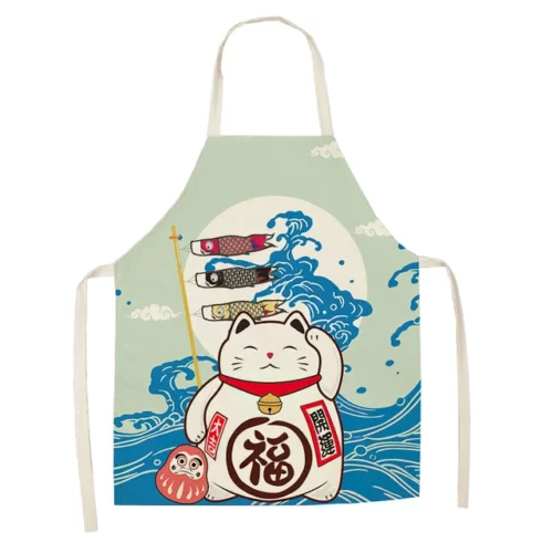 Cotton-and-linen-kitchen-apron-japanese-animated-cat-lucky-cat-sleeveless-bib.jpg_640x640-11 Tabliers Maneki Neko Japonais - Modele-12 enfant-38x47cm