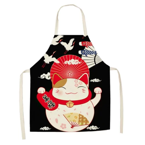 Cotton-and-linen-kitchen-apron-japanese-animated-cat-lucky-cat-sleeveless-bib.jpg_640x640-14 Tabliers Maneki Neko Japonais - Modele-16 enfant-38x47cm