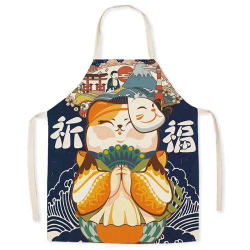 Japanese-style-linen-kitchen-apron-cartoon-cat-housekeeping-resistant-l.jpg_640x640-11 Tablier Maneki Neko - Modele-4 adulte-68x55cm