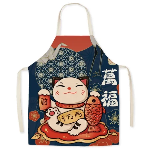 Japanese-style-linen-kitchen-apron-cartoon-cat-housekeeping-resistant-l.jpg_640x640-13 Tablier Maneki Neko - Modele-14 adulte-68x55cm