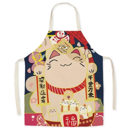 Japanese-style-linen-kitchen-apron-cartoon-cat-housekeeping-resistant-l.jpg_640x640-3 Tablier Maneki Neko - Modele-15 adulte-68x55cm
