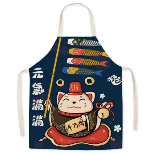 Japanese-style-linen-kitchen-apron-cartoon-cat-housekeeping-resistant-l.jpg_640x640-4 Tablier Maneki Neko - Modele-2 adulte-68x55cm