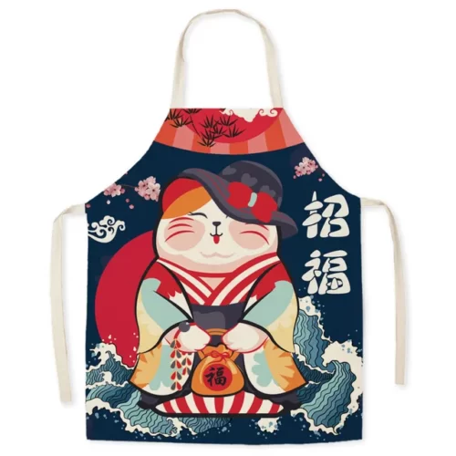 Japanese-style-linen-kitchen-apron-cartoon-cat-housekeeping-resistant-l.jpg_640x640 Tablier Maneki Neko - Modele-1 adulte-68x55cm