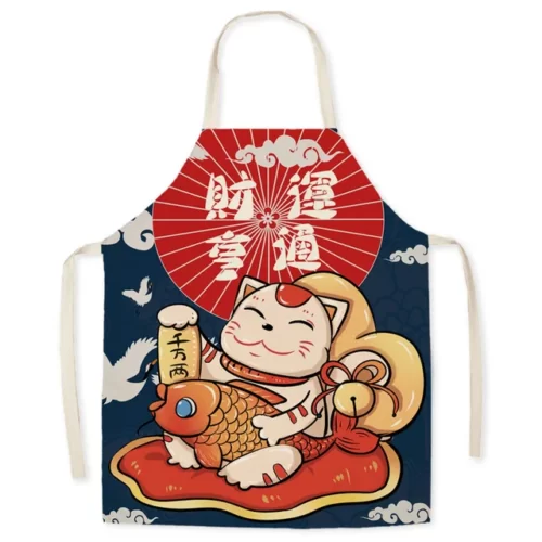Japanese-style-linen-kitchen-apron-cartoon-cat-housekeeping-resistant-l.jpg_640x640-6 Tablier Maneki Neko - Modele-12 adulte-68x55cm