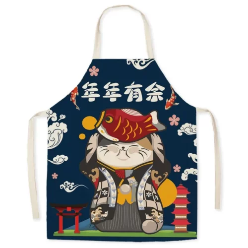 Japanese-style-linen-kitchen-apron-cartoon-cat-housekeeping-resistant-l.jpg_640x640-8 Tablier Maneki Neko - Modele-3 adulte-68x55cm