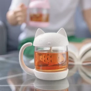 Cat-glass-tea-cup-with-fish-tea-infuser-filter-strainer-high-quality-office-bottle Tasse à Thé Chat
