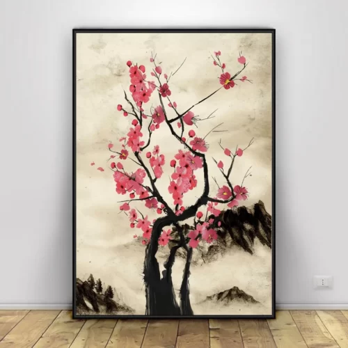 Toile-d-Art-Mural-de-Samoura-Sakura-Sabre-D-grad-Affiche-Encre-Japonaise-Modulaire-Impression-de-3 Affiches Japonaises - Image 4