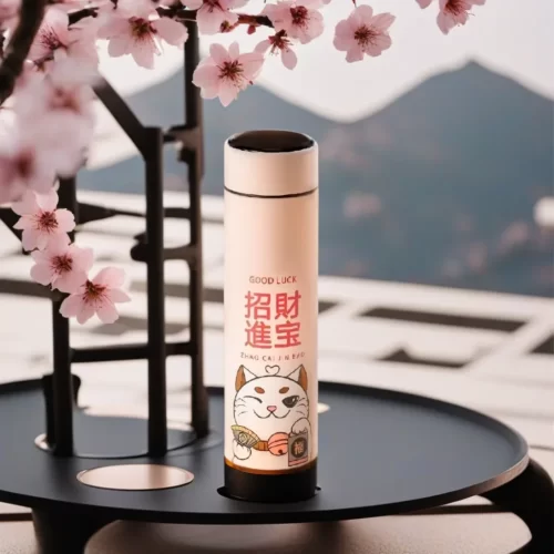 Thermos Deer Brand Vintage – Motif Japonais Fleur De Cerisier – Bleu – Aluminium Et Verre