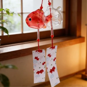 Carillon Japonais Furin Poisson Rouge Verre Carillon éolien japonais furin en verre poisson rouge